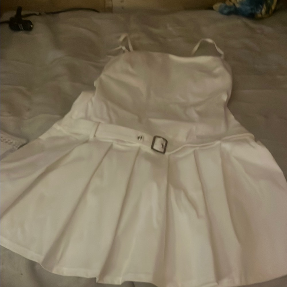 White Pleated Sundress with Spaghetti Straps